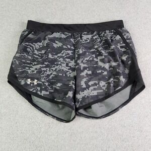 Under Armour Shorts Womens SM Grey Fly By Digital Camo HeatGear Running Athletic